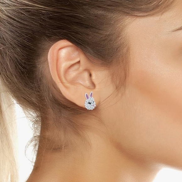 Betsey Johnson Fluffy Bunny post earrings NWT - Picture 2 of 8